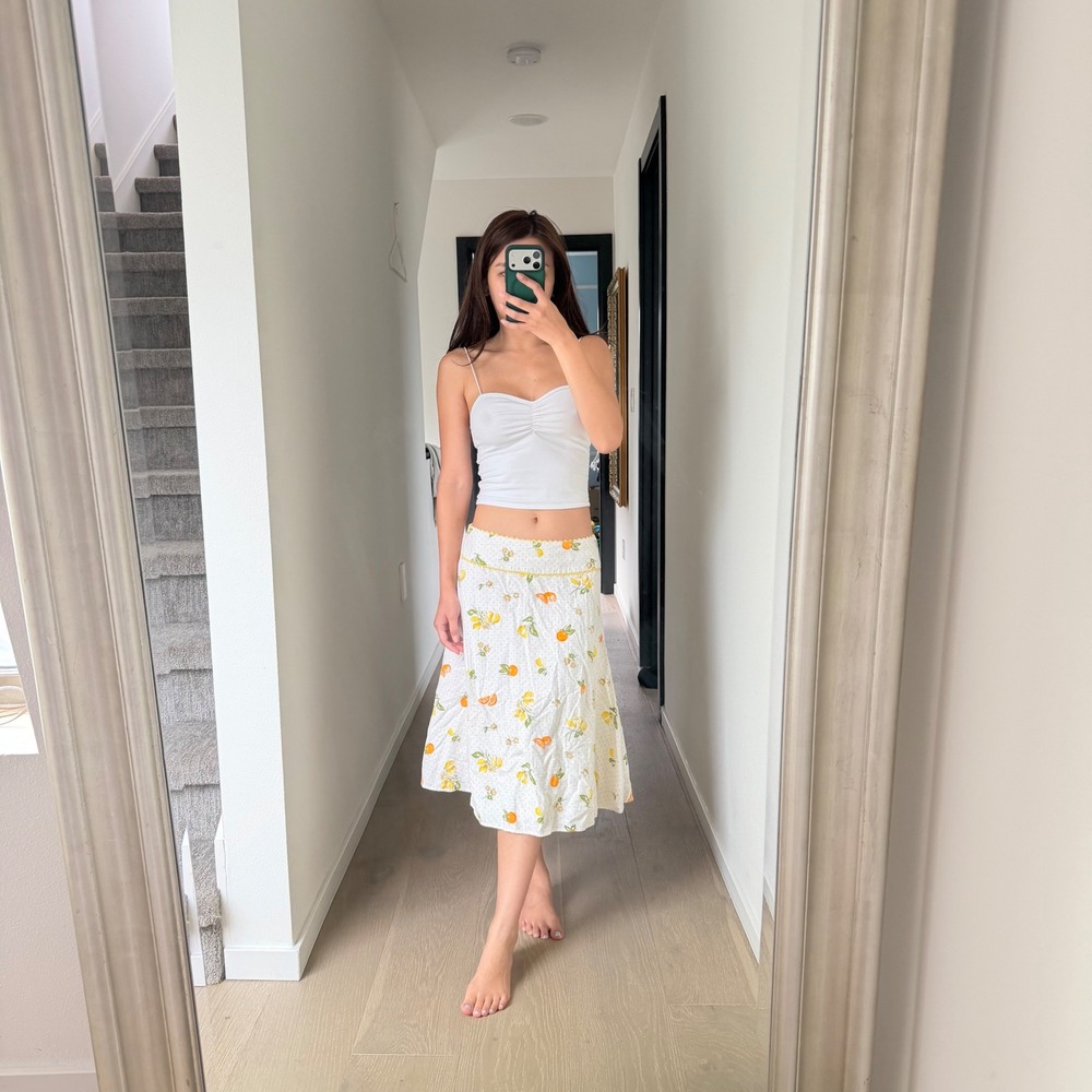Y2K Cotton Linen 90s Boho Midi Skirt Citrus Lemon European Retro Cottagecore 4